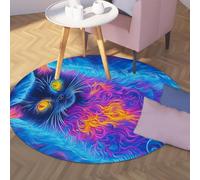 Via Vela Tapis Rond de Style de Couleur 80cm Fantaisie Abstrait mystérieux Chat imprimé antidérapant intérieur Lavable jeté Cercle Tapis pour vestiaire Appartement Bureau