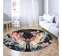 Via Vela Tapis Rond Design créatif 180cm Belles Fleurs de Papillon antidérapant intérieur Lavable Grand jeté Cercle Tapis pour vestiaire Appartement Maison