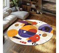 Via Vela Tapis Rond imprimé de Pays 120cm Abstrait géométrique Cercles colorés antidérapant à Poils Ras Pliable Non muant Jeter Mince Tapis pour Chambre à Coucher