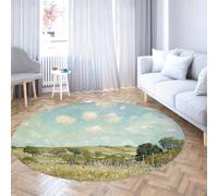 Via Vela Tapis Rond imprimé rétro 200cm Prairie Rurale Lavable antidérapant à Poils Ras Pliable Non muant Jet Cercle Tapis pour Chambre à Coucher terrasse Patio