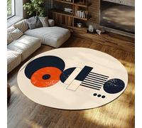Via Vela Tapis Rond Lavable de Style Abstrait 100cm Cercles géométriques Salon antidérapant Mince Tapis de Sol d’intérieur à Poils Ras pour Salle à Manger