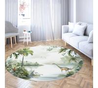 Via Vela Tapis Rond Lavable de Style Aquarelle 200cm Primitive Jungle Dinosaures Salon Tapis Mince antidérapant Tapis de Sol d’intérieur à Poils Ras pour l’entrée