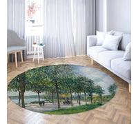 Via Vela Tapis Rond Lavable de Style impressionniste 150cm allée de châtaigniers Tapis Circulaire de Sol intérieur antidérapant à Poils Ras pour Salle de conférence