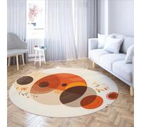 Via Vela Tapis Rond Lavable de Style Minimaliste 160cm Abstrait Multicolore géométrique Feuilles Motif antidérapant Tapis à Poils Ras Mince pour entrée intérieure