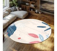 Via Vela Tapis Rond Lavable de Style Rustique 150cm Abstrait géométrique Feuille antidérapant à Poils Ras Tapis de Cercle de Sol intérieur pour Chambre à Coucher Salle de conférence