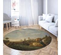 Via Vela Tapis Rond Lavable du Milieu du siècle 160cm Une laitière et 4 Vaches impriment antidérapant intérieur Doux à Poils Ras Mince Tapis de Sol pour la Salle à Manger d’entrée