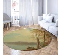 Via Vela Tapis Rond Lavable en Machine de Style Moderne 100cm Paysage antidérapant à Poils Ras Sol intérieur Cercle Tapis pour Cuisine Chambre Salle de conférence