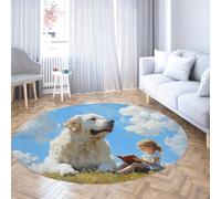 Via Vela Tapis Rond Lavable Pop Art 120cm Reading Girl et Big Dog Print Tapis Mince antidérapant Tapis de Sol d’intérieur à Poils Ras pour Salle à Manger d’entrée