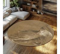 Via Vela Tapis Rond Marron 180cm Mains en prière Lavable antidérapant à Poils Ras Mince Pliable Non muant Jet Cercle Tapis pour Chambre terrasse Patio
