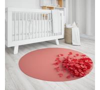 Via Vela Tapis Rond Rose Lavable en Machine 120cm Rouge en Forme de Coeur pétales Motif antidérapant à Poils Ras intérieur Sol Cercle Tapis pour Salle de conférence