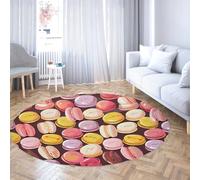 Via Vela Tapis Rond thème pâtisserie 80cm délicieux Motif Macaron coloré Tapis Circulaire Lavable d’intérieur antidérapant pour vestiaire Appartement pépinière