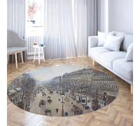 Via Vela Tapis Ronds 120cm Boulevard Montmartre Matin d’Hiver Motif Lavable Antidérapant Pliable Mince Cercle Tapis pour Chambre à Manger