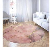Via Vela Tapis Ronds à Design Abstrait 80cm Moquette Circulaire antidérapante Lavable en marbre Rose et Or pour Bureau à Domicile dans Un Appartement de Vestige