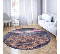 Via Vela Tapis Ronds antidérapants Aurora Borealis 80cm Tapis Circulaire Lavable à Poil Bas en Renne Santa Claus de Fantasy Village pour Porte d’entrée de Salon
