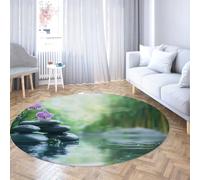 Via Vela Tapis Ronds antidérapants minimalisme Asiatique 200cm Moquette Circulaire légère à Poil Bas Lavable à Motif de Pierre d’orchidée