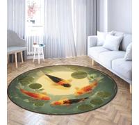 Via Vela Tapis Ronds asiatiques Modernes 100cm Lake Landscape Luck Koi Fish Pattern antidérapant Lavable et Tapis Circulaire à Poil Bas pour entrée intérieure extérieure