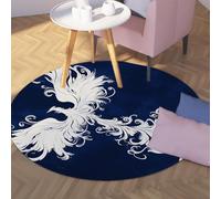 Via Vela Tapis Ronds Bleus de Style mythologique 200cm Moquette antidérapante antidérapante Lavable en Grand Cercle pour Bureau d’Appartement dans Un Bureau de Vestige