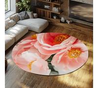 Via Vela Tapis Ronds Bleus Style Minimaliste 180cm Motif Gros Plan en Fleur de Pivoine Tapis antidérapant Lavable en Grand Cercle pour Bureau à Domicile dans Un Appartement de Vestibule.
