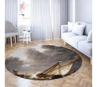 Via Vela Tapis Ronds d’Art Baroque 160cm navires jetés dans Un Coup de Vent imprimé Lavable antidérapant Doux à Poils Ras jeté Cercle Tapis pour Salon Chambre d’Amis