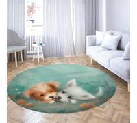 Via Vela Tapis Ronds d’Art Unique 100cm Animaux Mignons Chiens imprimés Antidérapant Lavable Doux À Poils Ras Tapis Circulaire Tapis d’entrée pour décor extérieur intérieur