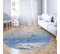 Via Vela Tapis Ronds d’Art Unique 150cm Waterloo Bridge Motif Lavable Antidérapant Dos Jeté à Poils Ras Cercle Tapis pour Salle à Manger Chambre d’Amis Chevet