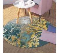 Via Vela Tapis Ronds d’Art Unique 160cm Abstrait Arbre doré Impression Lavable antidérapant Mince Tapis pour Salle de Classe Tout-Petit Chambre d’Enfant décors Tapis