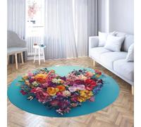 Via Vela Tapis Ronds de Conception créative 100cm Motif de Coeur Floral coloré Tapis Circulaire antidérapant Lavable Doux à Poils Ras pour entrée intérieure extérieure
