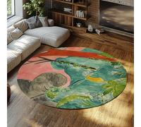 Via Vela Tapis Ronds de Jardin marocain 200cm pervenches Imprimer Lavable antidérapant à Poils Ras Pliable Mince Cercle Tapis pour la Maison Chambre canapé Salle à Manger