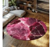 Via Vela Tapis Ronds de Luxe à Texture de Pierres précieuses pour nurserie 200cm Moquette Circulaire antidérapante Lavable à Motif marbre Rose Bordeaux pour buanderie