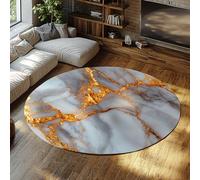 Via Vela Tapis Ronds de Style imaginatif 120cm - Minimaliste Luxe Abstrait Moderne Gris Or Marbre Tapis Antidérapant À Poils-Bas pour Décor De Salle De Classe