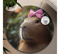Via Vela Tapis Ronds de Style Moderne 150cm Mignon Capybara Rose Noeud Imprimer Lavable antidérapant Support Jeté à Poils Ras Cercle Tapis pour Salle à Manger Chambre d’Amis