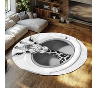 Via Vela Tapis Ronds de Style rétro 180cm Mignon imprimé Girafe Lavable Antidérapant Tapis Circulaire à Poils Ras pour Salle à Manger Chambre d’Amis Chevet