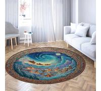 Via Vela Tapis Ronds du Village de Noël 80cm Motif traîneau en traîneau Père Noël Aurora Tapis Fin antidérapant Lavable pour la décoration de la Maison de Jeux en Classe