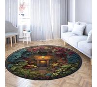 Via Vela Tapis Ronds lavables de la Maison mystère 150cm Motif de Fruits et légumes d’Automne Tapis antidérapant en Grand Cercle pour étude Salle à Manger Balcon