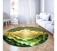 Via Vela Tapis Ronds lavables en Origami en Origami en 3D 180cm Scène esthétique de la forêt Salon Tapis antidérapant Fin à Poils Bas pour Salle à Manger d’entrée