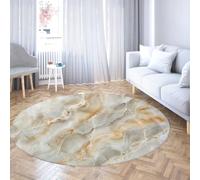 Via Vela Tapis Ronds Luxe Modernes 200cm Beige Onyx Jade marbre géode Texture carpette à Poil Bas Resistant aux Taches Fin antidérapant Machine Lavable pour Salon Chambre