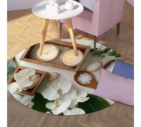 Via Vela Tapis Ronds Modernes 160cm Bougies Pierres de sel orchidées Blanches Motif antidérapant Lavable Moquette Circulaire pour Appartement de Vestige Bureau à Domicile