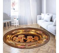 Via Vela Tapis Ronds Style Ferme 120cm Motifs de Biscuits de Biscuit Man Tapis Circulaire Pliable Pliable antidérapant et Lavable antidérapant pour Salle à Manger