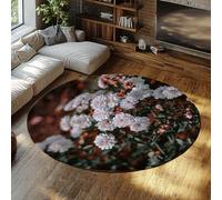 Via Vela Tapis Ronds Vintage 160cm Machine à décors de Jardin de Fleurs en Rose Blanche Tapis Circulaire Rabattable à Poils Faibles et Pliable Lavable antidérapant pour Salle à Manger