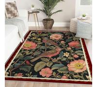 Via Vela Tapis ruraux 180x240cm pour Salon Chambre à Coucher de Plantes Naturelles Modernes Doux Lavable en Machine Fleurs Feuilles et Oiseaux Sol avec Support antidérapant Salle Manger Rose