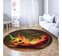 Via Vela Thème d’Halloween Grands Tapis Ronds 80cm Crâne brûlant Motif de Piment Fort Tapis Mince antidérapant Lavable pour Salle de Classe Tout-Petit Nursery