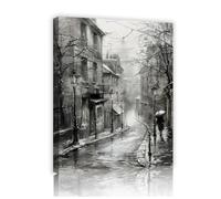 Via Vela Toile de rue en noir et blanc Art mural de nuit pluvieuse parisienne Affiches de paysages urbains Peintures pour la décoration de bureau 50x60cm