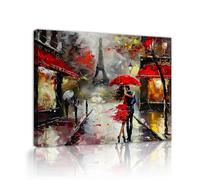 Via Vela Toile de rue romantique à Paris Art mural Tour Eiffel Couples de peinture de la ville Œuvres modernes Estampes Fresques romantiques pour la décoration de la salle de bain 90x120cm