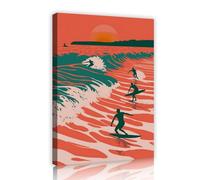 Via Vela Toile de surf Art mural Photos rétro de plage au coucher de soleil pour le salon Peinture des vagues de mer Décoration intérieure moderne Fresque surfeur Affiche sportive 50x75cm