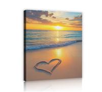 Via Vela Toile en forme de cœur au coucher de soleil de plage Art mural Œuvres d’art paysagère côtière Affiches romantiques océaniques Peintures pour décor de salle de conférence 75x100cm