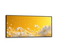 Via Vela Toile jaune Art mural Daisy Field Impressions florales Nature moderne Style esthétique Affiche Peinture pour salon Chambre Bureau décor intérieure 60x145cm avec cadre noir