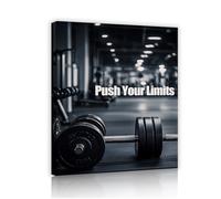 Via Vela Toile motivante de salle de sport Art mural haltères Push Your Limits Texte Affiche Peinture d’affiche Design moderne Murale encadrée pour décoration de vestiaire 60x80cm