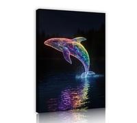 Via Vela Vibrant Animal Toile Art Mural Baleine Colorée Nuit Splash Photo Impression Océan Mural Œuvres d’art Affiche pour Salon Chambre décor Maison 50x75cm Cadre intérieur