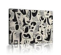 Via Vela Visages abstraits en noir et blanc Toile Art mural Formes géométriques Yeux et lèvres Affiche minimaliste Peinture murale pour la décoration du salon 80x100cm