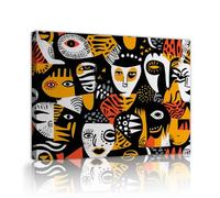 Via Vela Visages tribaux abstraits Toile Art mural Motifs noirs blancs et oranges Affiches géométriques Fresques de style vintage pour la décoration de la chambre 80x100cm